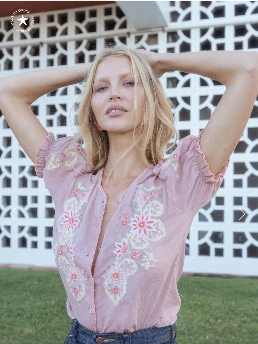Chasing Unicorns Pink Embroidered Puff-Sleeve Blouse
